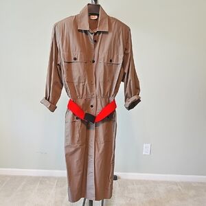 Olive Green Dress with Red Belt
